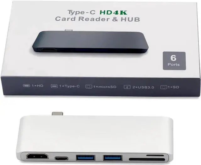 Alt view image 3 of 7 - USB C Hub HDMI, 6-in-1 USB Type C Multi-port Adapter with 4K HDMI, USB-C Power Delivery,2 USB 3.0 Ports,SD/Micro Card Reader,Compatible with MacBook 2017/2016 and other USB-C Devices-Gray