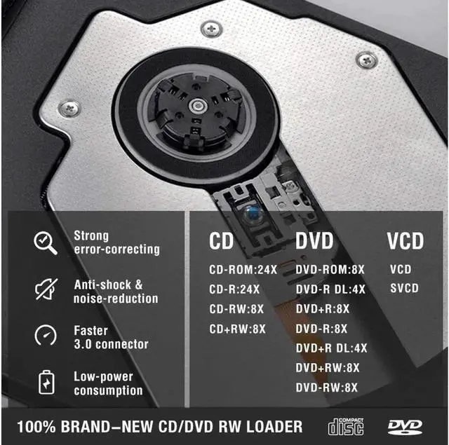 Alt view image 3 of 7 - Aluminum External CD Drive USB 3.0 Portable CD DVD +/-RW Drive DVD/CD ROM Rewriter Burner Writer Compatible with Laptop Desktop PC Windows Mac Pro MacBook (XD058, Black)