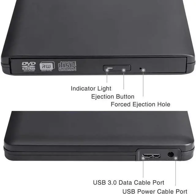 Alt view image 5 of 7 - Aluminum External CD Drive USB 3.0 Portable CD DVD +/-RW Drive DVD/CD ROM Rewriter Burner Writer Compatible with Laptop Desktop PC Windows Mac Pro MacBook (XD058, Black)