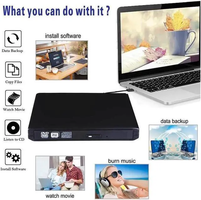 Alt view image 7 of 7 - Aluminum External CD Drive USB 3.0 Portable CD DVD +/-RW Drive DVD/CD ROM Rewriter Burner Writer Compatible with Laptop Desktop PC Windows Mac Pro MacBook (XD058, Black)