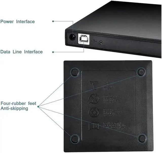 Alt view image 3 of 7 - External CD Drive, USB 2.0 Optical Drive CD Burner CD/DVD Player Compatible with Windows 7/8/10, for Laptop, Desktop (KBDVD001), Black