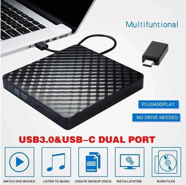 Alt view image 4 of 7 - USB 3.0+Type C DVD Drive, CD Burner Driver Read-write Recorder, External DVD-RW Player Writer Reader