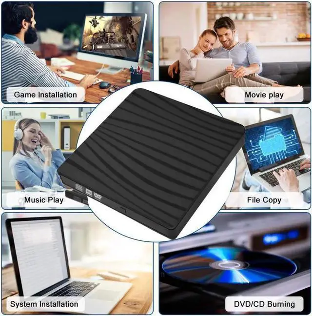 Alt view image 4 of 6 - External CD DVD Drive USB 3.0 Type-C Portable CD DVD +/-RW Optical Drive USB C Burner Slim CD/DVD ROM for PC Laptop Desktop MacBook Mac Linux OS Apple Windows 10/8/7/XP-Black