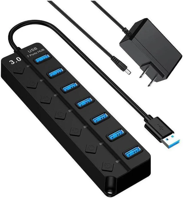 Main image of USB Hub 3.0 Splitter, 7-Port USB Hubs, Multiple Ports Expansion, Individual On/Off Switch LED Indicator, Slim Portable Data Expander for Laptop, Keyboard, Mouse, Adapter