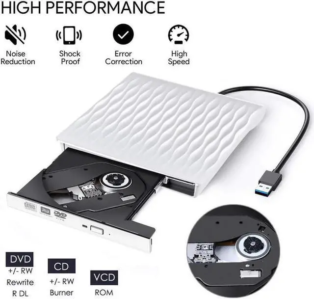 Alt view image 6 of 7 - Slim Type C External CD Drive, USB 3.0 Portable CD/DVD +/-RW Drive Ultra-Thin DVD/CD ROM Rewriter Burner Compatible with Laptop Desktop PC Windows Linux OS Apple Mac(SLS01, White)
