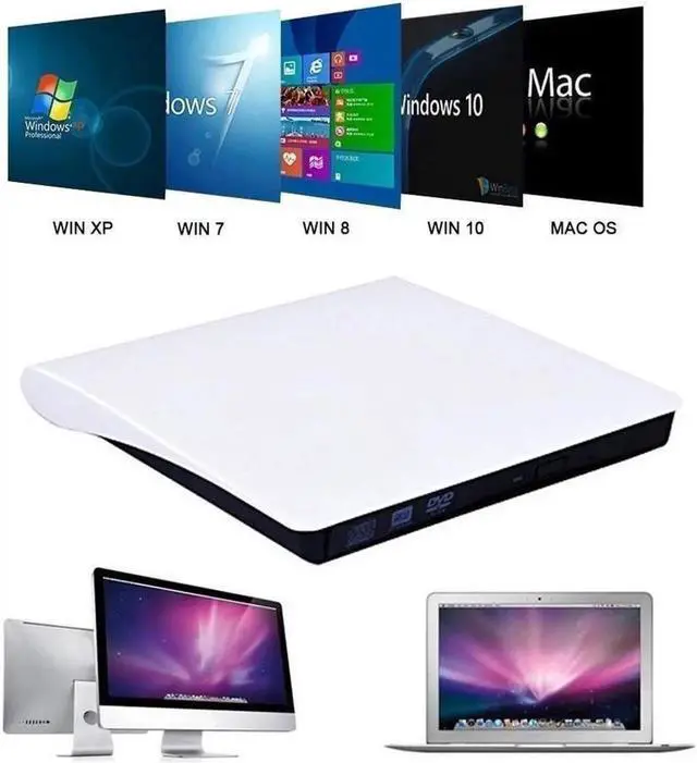 Alt view image 2 of 7 - External CD Drive USB 3.0 Portable CD DVD +/-RW Drive Slim DVD/CD ROM Rewriter Burner Writer Compatible with Laptop Desktops Win 7, 8, 10, Mac OS and Linux OS (White)