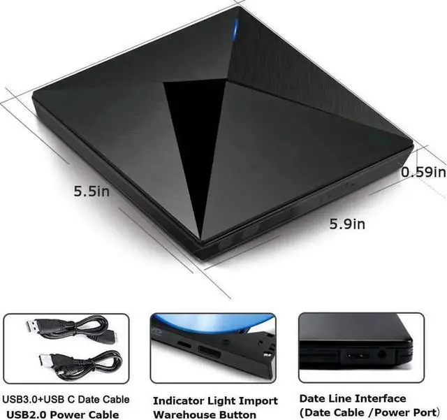 Alt view image 2 of 6 - External DVD Drive, USB 3.0 Type-C CD DVD +/-RW Optical Drive USB C Burner Slim CD/DVD ROM Rewriter Writer Reader Portable for PC Laptop Desktop MacBook,Polaris