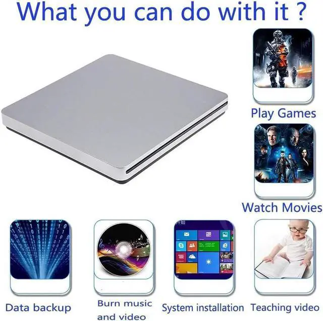Alt view image 5 of 7 - MacBook External CD Drive USB 3.0/Type-C Portable CD/DVD+/-RW Burner Player Writer Compatible with Windows XP/7/8/10, MacOS, Linux for MacBook, Laptop, Desktop (XD055), Silver