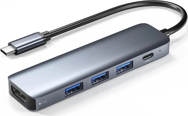 Main image of USB 3.0 Hub 5 in 1, USB Splitter with 1 x HDMI 4k Port, 3 x USB 3.0 (5Gbps) and 100W Power Delivery, USB Extender for MacBook, Laptop, Surface Pro, PS4, PC, Flash Drive, Mobile HDD