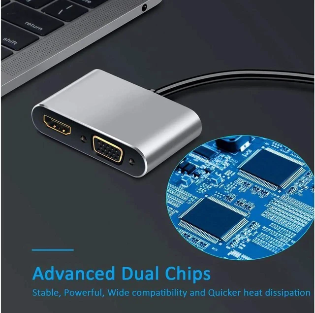 Alt view image 3 of 7 - USB C to HDMI VGA Adapter Type C Hub with 4KX2K HDMI, 1080P VGA, 2 Screens Different Display, Compatible with MacBook Pro/Air/ipad Pro/Chromebook Pixel/Dell XPS/Nintendo and More