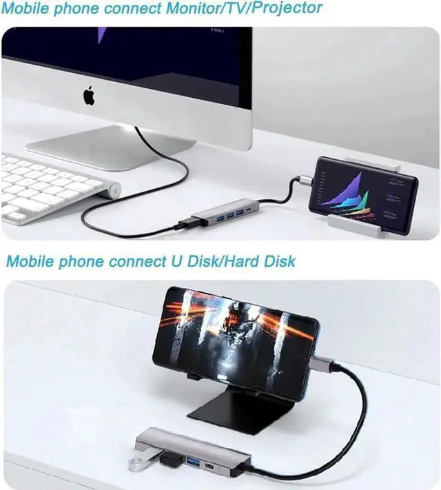 Alt view image 4 of 7 - 5 in 1 USB C Hub with HDMI 4k30hz, Portable USBC Hub Multiport Adapter, USB3.0, 2*USB2.0, 100W Power Delivery for MacOS & Windows, Compact Size