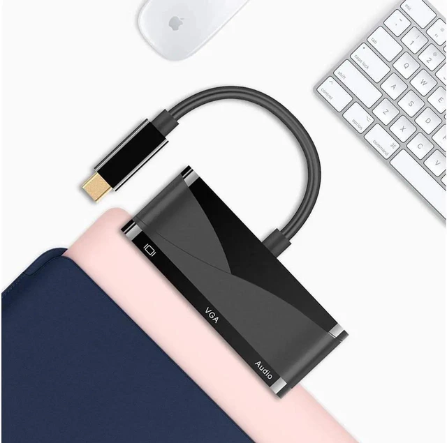 Alt view image 3 of 7 - USB C to HDMI + VGA Audio Adapter Support 4K 1080P Compatible with MacBook Pro 2018/2017,ChromeBook,Dell XPS,and More USB Type C Devices (Black)