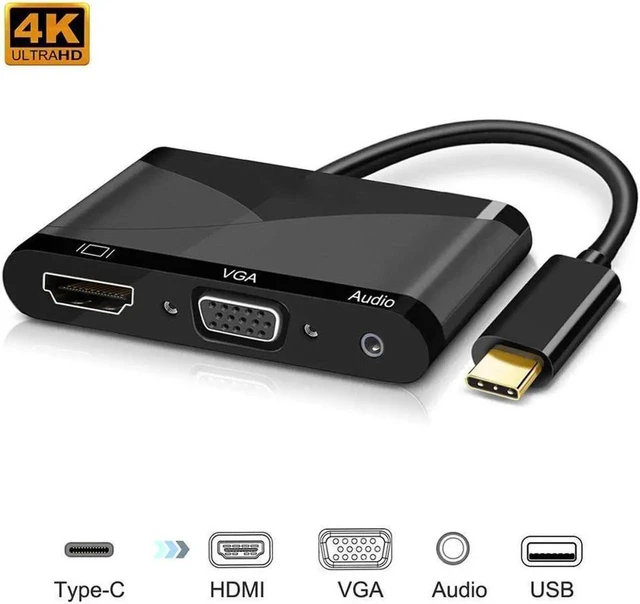 Alt view image 6 of 7 - USB C to HDMI + VGA Audio Adapter Support 4K 1080P Compatible with MacBook Pro 2018/2017,ChromeBook,Dell XPS,and More USB Type C Devices (Black)