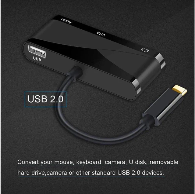 Alt view image 4 of 7 - USB C to HDMI + VGA Audio Adapter Support 4K 1080P Compatible with MacBook Pro 2018/2017,ChromeBook,Dell XPS,and More USB Type C Devices (Black)