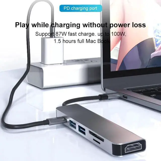 Alt view image 2 of 7 - USB C Hub 6 in 1 Multiport Adapter for MacBook Pro/Air Mac,with 2 USB 3.0 Ports,4K HDMI, 87W Pd Charging for iPad Pro/MacBook/Type C Devices,TF/SD Card Reader