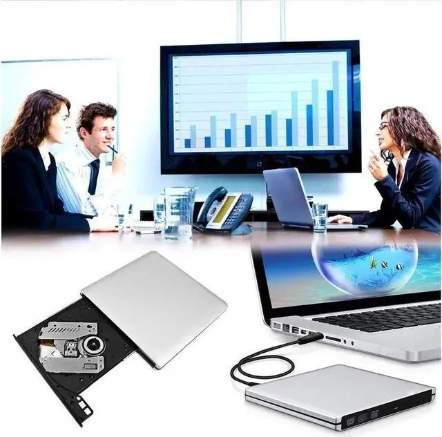 Alt view image 6 of 6 - Aluminum External CD Drive USB 3.0/Type-C Portable CD/DVD+/-RW Burner Player Writer Compatible with Windows XP/7/8/10, MacOS, Linux for MacBook, Laptop, Desktop (XD058), Silver