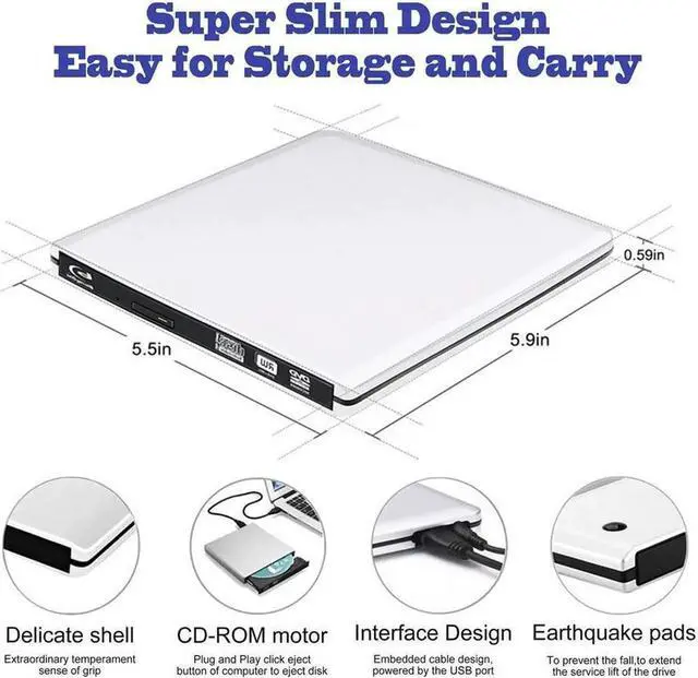 Alt view image 6 of 7 - Aluminum External Blu-Ray/DVD/CD Burner Drive USB 3.0 Type-C External DVD CD ROM Burner Portable DVD Player CD RW Optical Drive, For Laptop Desktop PC Windows Linux OS Apple Mac, Silver