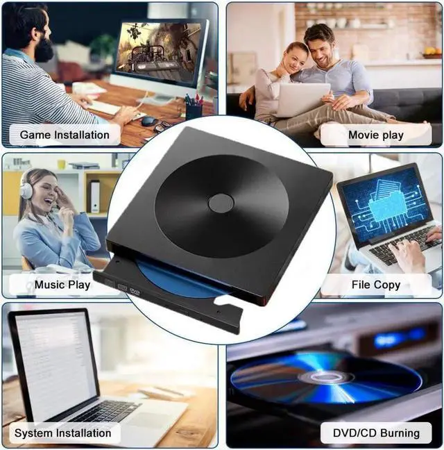Alt view image 5 of 6 - External DVD Drive with Type-C USB 3.0 Port, Portable CD/DVD +/-RW Drive Rewriter Burner Data Transfer for MacBook,Laptop,Windows,Linux and Mac OS - Black