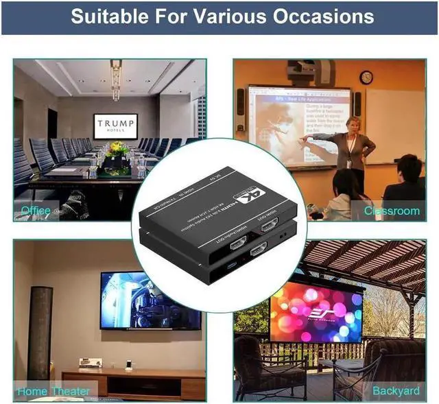 Alt view image 3 of 6 - HDMI Splitter 1 in 2 Out, HDMI Splitter 1x2 Power 4K HDMI Splitter with HDMI Audio Output, 4K@60Hz Dual Monitors Duplicate/Mirror for PS4 Fire Stick HDTV
