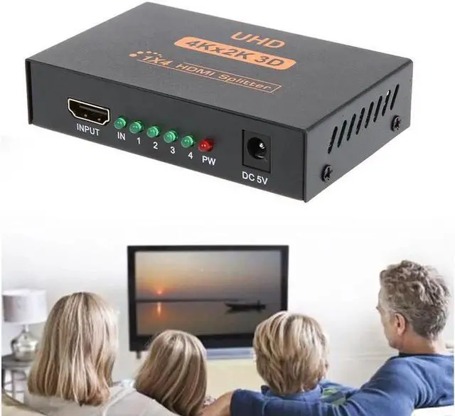 Alt view image 7 of 7 - HDCP HDMI Splitter Full HD 1080p Video HDMI Switch Switcher 1X4 Split Out Amplifier Display For HDTV DVD PS3