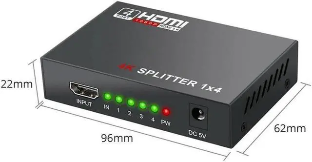 Alt view image 2 of 7 - HDMI Splitter 1 in 4 Out V1.4b Powered HDMI Video Splitter Compatible with DVD Player, Supports HD 1080P 4K and 3D Resolutions (1 Input to 4 Outputs)