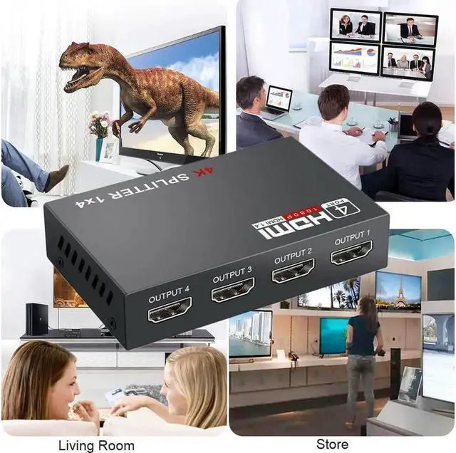 Alt view image 6 of 7 - HDMI Splitter 1 in 4 Out V1.4b Powered HDMI Video Splitter Compatible with DVD Player, Supports HD 1080P 4K and 3D Resolutions (1 Input to 4 Outputs)