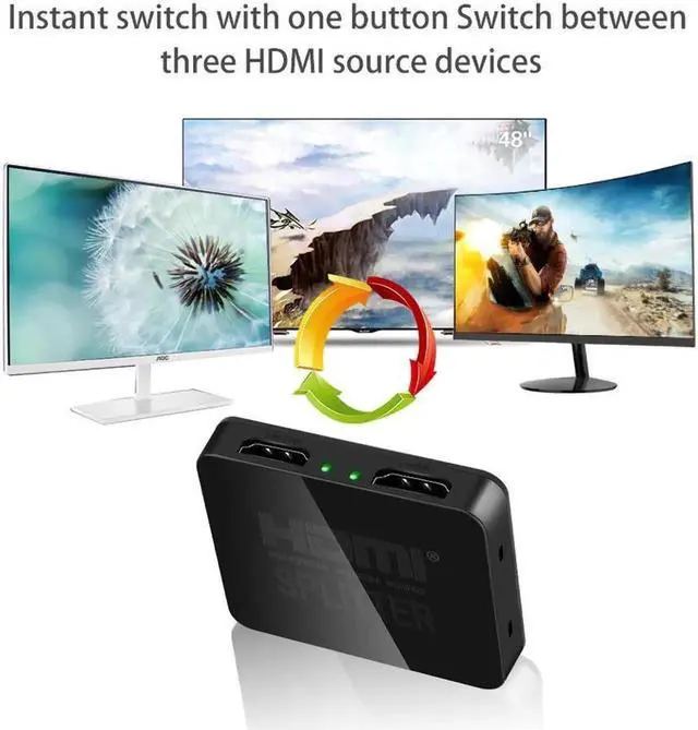 Alt view image 4 of 7 - 1x2 HDMI Splitter 1 Port to 2 HDMI Display Duplicate/Mirror - Splitter Ver 1.3 Certified for Full HD 1080P High Resolution & 3D Support (One Input To Two Outputs) - Power Cable Included