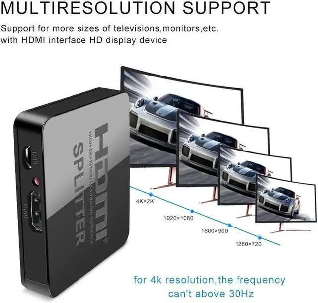 Alt view image 7 of 7 - 1x2 HDMI Splitter 1 Port to 2 HDMI Display Duplicate/Mirror - Splitter Ver 1.3 Certified for Full HD 1080P High Resolution & 3D Support (One Input To Two Outputs) - Power Cable Included