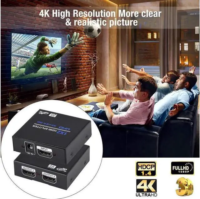 Alt view image 3 of 7 - 1x2 HDMI Splitter, 1 in 2 Out HDMI Splitter Audio Video Distributor Box Support 3D & 4K x 2K Compatible for HDTV, STB, DVD, PS3, Projector Etc