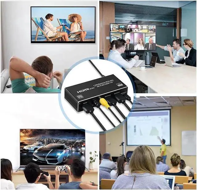 Alt view image 2 of 7 - HDMI Splitter 1 in 2 Out, HDMI Splitter 1x2 Power 4K HDMI Splitter with 3.5mm, Coaxial & SPDIF audio out, 4K@60Hz Dual Monitors Duplicate/Mirror for PS4 Fire Stick HDTV