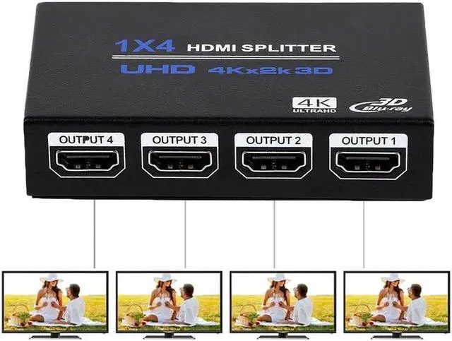 Main image of HDMI Splitter 1 in 4 Out V1.4b Powered HDMI Video Splitter with AC Adaptor Duplicate/Mirror Screen Monitor Supports Ultra HD 1080P 2K x4K@30Hz and 3D Resolutions (1 Input to 4 Outputs)