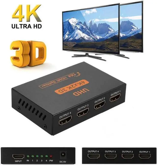 Main image of HDMI Splitter 1 in 4 Out -4K Hdmi Splitter 1x4 Ports v1.4 Powered 4K/2K Full Ultra HD 1080p US Adapter 3D Support