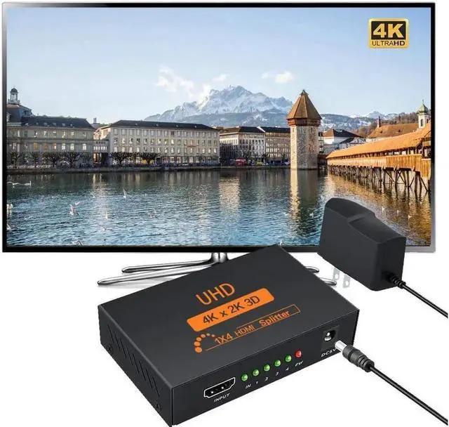 Alt view image 2 of 7 - HDMI Splitter 1 in 4 Out -4K Hdmi Splitter 1x4 Ports v1.4 Powered 4K/2K Full Ultra HD 1080p US Adapter 3D Support