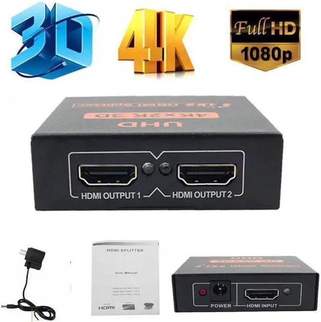 Alt view image 3 of 7 - HDCP HDMI Splitter Full HD 1080p Video HDMI Switch Switcher 1X2 Split Out Amplifier Display For HDTV DVD PS3