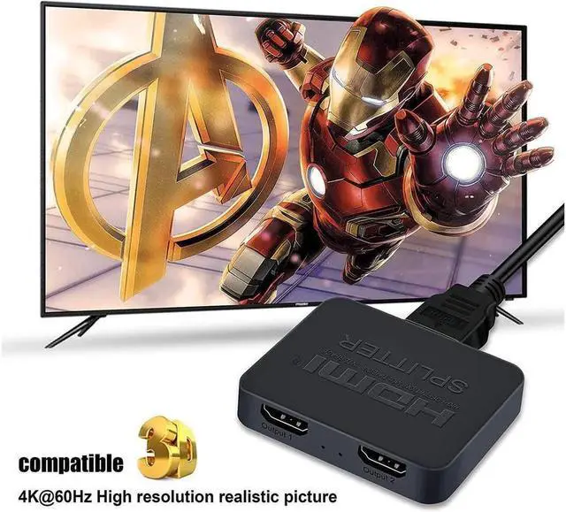 Alt view image 2 of 7 - 4K@60Hz HDMI Splitter 1 in 2 Out 1x2 Powered HDMI Splitter for Dual Monitors, Full HD HDMI 1080P/ 3D/ 4K Dual Monitors Duplicate/Mirror for PS4 Fire Stick HDTV