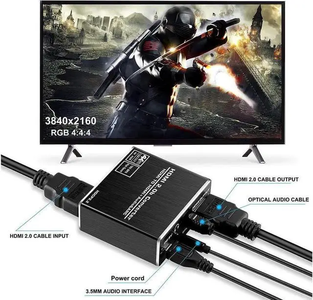 Alt view image 4 of 6 - Aluminum Shell 4K 60Hz HDMI 2.0 Audio Extractor Splitter for PS5 Xbox Series X 4K HDMI Audio converter HDMI + optical toslink SPDIF+3.5mm audio output,OZV8-1