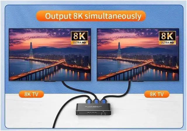 Alt view image 4 of 7 - HDMI Splitter 1 in 2 Out -ESTONE 1x2 HDMI Display Duplicate/Mirror - Powered Splitter 4K 120Hz, 8K @ 60Hz (One Input To Two Outputs) - 1 Source to 2 Identical Displays