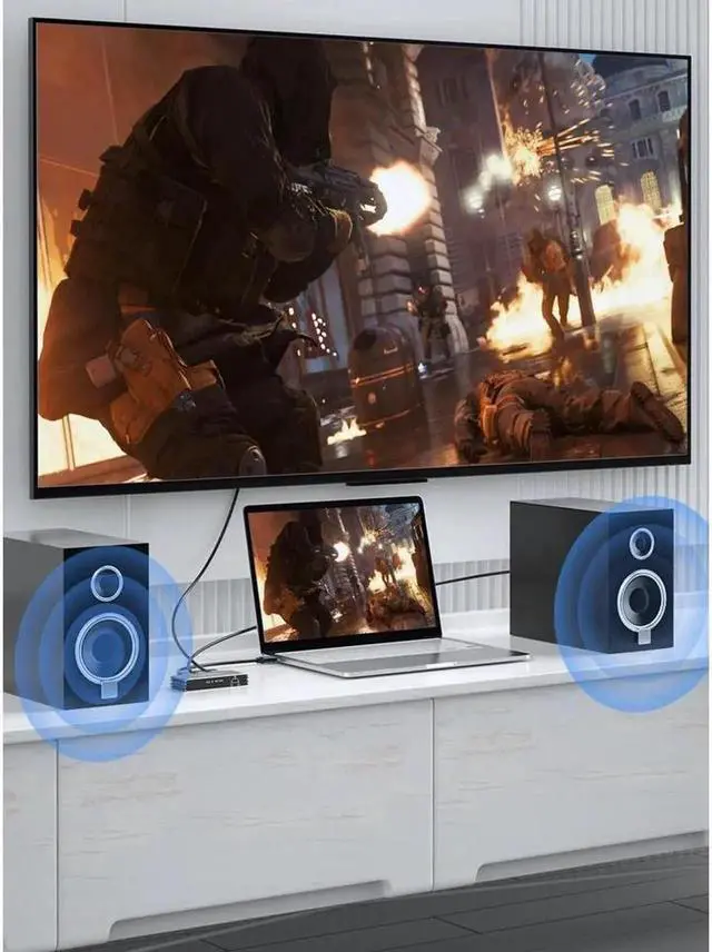 Alt view image 5 of 7 - HDMI Splitter 1 in 2 Out -ESTONE 1x2 HDMI Display Duplicate/Mirror - Powered Splitter 4K 120Hz, 8K @ 60Hz (One Input To Two Outputs) - 1 Source to 2 Identical Displays