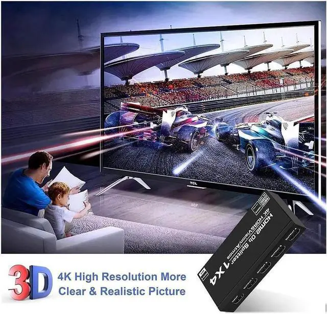 Alt view image 6 of 7 - HDMI Splitter 1 in 4 Out 4K HDMI Splitter for Four Monitors Duplicate/Mirror Only, 1x4 HDMI Splitter 1 to 4 Amplifier for Full HD 1080P 3D EDID HDR10(1 Source onto 4 Displays)