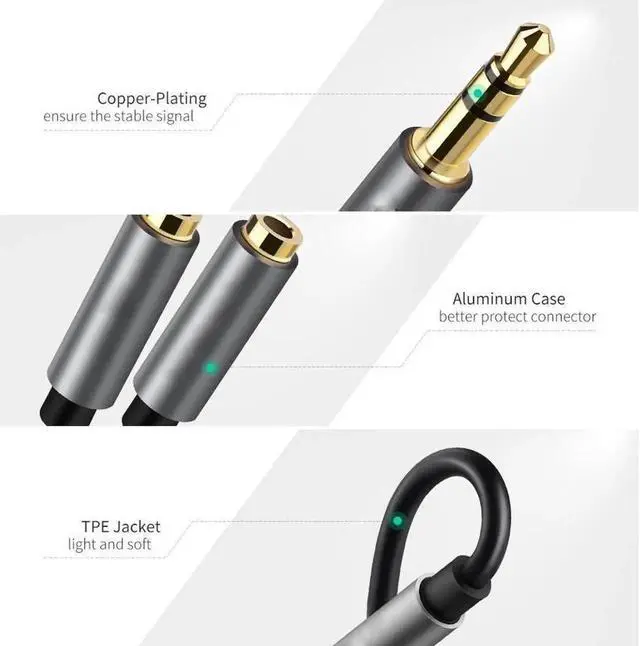 Alt view image 2 of 7 - (2-PACK) Headset Adapter For Headsets With Separate Headphone And Microphone Plugs 3.5mm Stereo Audio Male to 2 Female Headset Mic Y Splitter Cable Adapter-Gray