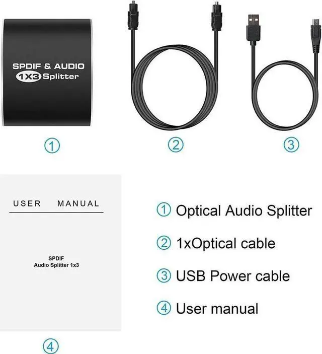 Alt view image 4 of 7 - Digital Optical Audio Splitter 1x3 (1 Input 3 Outputs, SPDIF) Toslink Splitter 1 in 3 Out - for Karaoke System, Mixing Amplifiers,Home Theatre, Xbox, PS4, PS3, DVD, HDTV