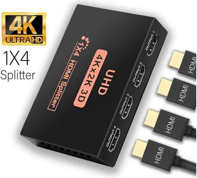 Alt view image 2 of 7 - HDMI Splitter 1 in 4 Out Powered by AC Adapter, Hdmi powered Splitter Supports 4K@30Hz 3D Full HD1080P, Compatible with Xbox PS3 PS4 Fire Stick Roku Blu-Ray Player HDTV - 1 Input to 4 Outputs