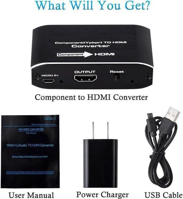 Alt view image 5 of 6 - Component to HDMI Converter for PS2/ NGC/ Wii/ Xbox with Male Component, 1080P RGB YPbPr to HDMI Converter, Component in HDMI Out Adapter