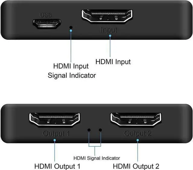 Alt view image 4 of 7 - 4Kx2K@60Hz 1 in 2 Out HDMI Splitter - Ultra HD 4K 1x2 V. 2.0 HDCP, Power HDMI Supports 3D Full HD 1080P for Xbox, PS4 PS3 Fire Stick Blu Ray Apple TV HDTV