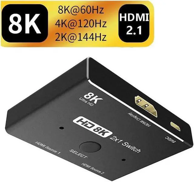 Alt view image 2 of 7 - Ultra HD 8K Switcher , HDMI 2.1 Switcher 2 in 1 out 8K@60Hz 4K@120Hz Ultra HD KVM Switcher 2x1 Adapter for PS4/5 TV Box HDTV Xbox Projector