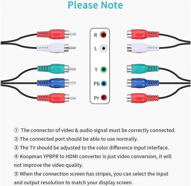Alt view image 5 of 7 - YPbPr to HDMI Converter, Component to HDMI Adapter , 5RCA RGB YPbPr to HDMI Converter Supports 1080P 60Hz Video Audio for Laptop DVD Xbox One PS4 Nintendo to HDTV Monitor and Projecto