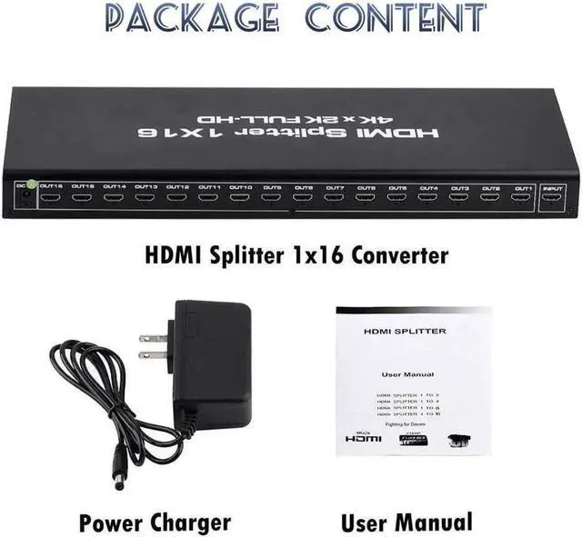 Alt view image 7 of 7 - 1x16 HDMI Splitter, 1 in 16 Out HDMI Splitter Audio Video Distributor Box Support 3D & 4K x 2K Compatible for HDTV, STB, DVD, PS16, Projector Etc