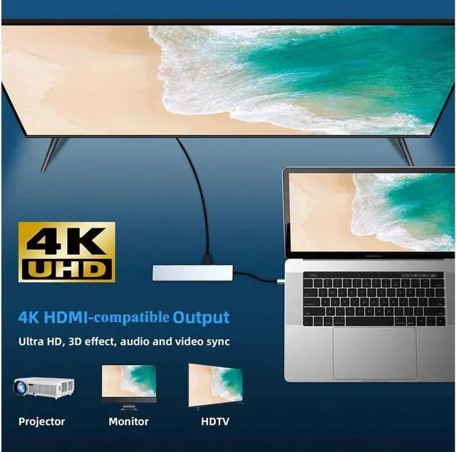 Alt view image 4 of 7 - USB C Hub, 8-in-1 Type C Adapter Mini Docking Station with 4K HDMI, RJ45 Port, USB3.0/2.0 Ports, SD/TF Card Reader, 87W Power Supply,Type-C Data Port for iPad Pro/MacBook/Type C Devices