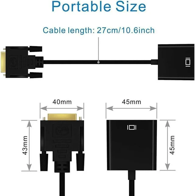 Alt view image 3 of 7 - DVI to VGA Adapter Cable 1080P DVI-D Male to VGA Female Gold Plated Monitor Cable from Laptop, PC Host, Graphics Card to Monitor Display or Projector - DVI-D 24+1 to VGA