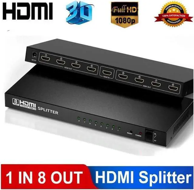 Main image of 1080P HDMI Splitter 1 in 8 Out by Ultra HD 1080P 1x8 Ver. 1.4 HDCP, Power HDMI Supports 3D Full HD 1080P for Xbox, PS4 PS3 Fire Stick Blu Ray Apple TV HDTV - Adapter Included